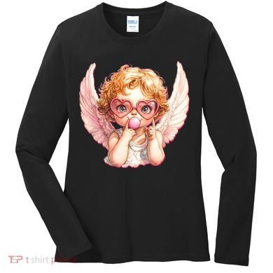 Funny Cute Valentines Day Cupid Bubble Gum Women's Long Sleeve Shirt
