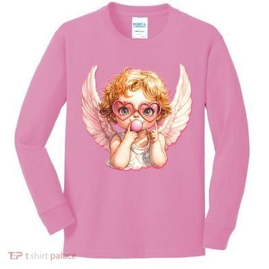 Funny Cute Valentines Day Cupid Bubble Gum Kids Long Sleeve Shirt