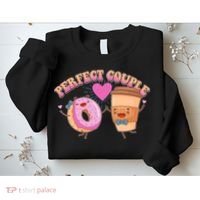 Funny Cute Valentines Day Perfect Couple Donut And Coffee Sweatshirt thumb 2