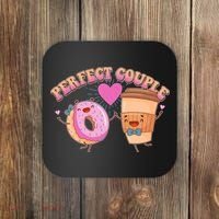 Funny Cute Valentines Day Perfect Couple Donut And Coffee Coaster thumb 0