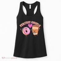 Funny Cute Valentines Day Perfect Couple Donut And Coffee Women's Tank Top thumb 0
