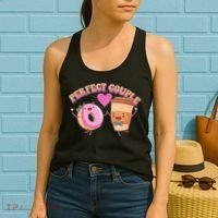 Funny Cute Valentines Day Perfect Couple Donut And Coffee Women's Tank Top thumb 2