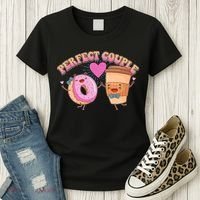 Funny Cute Valentines Day Perfect Couple Donut And Coffee Women's T-Shirt thumb 3