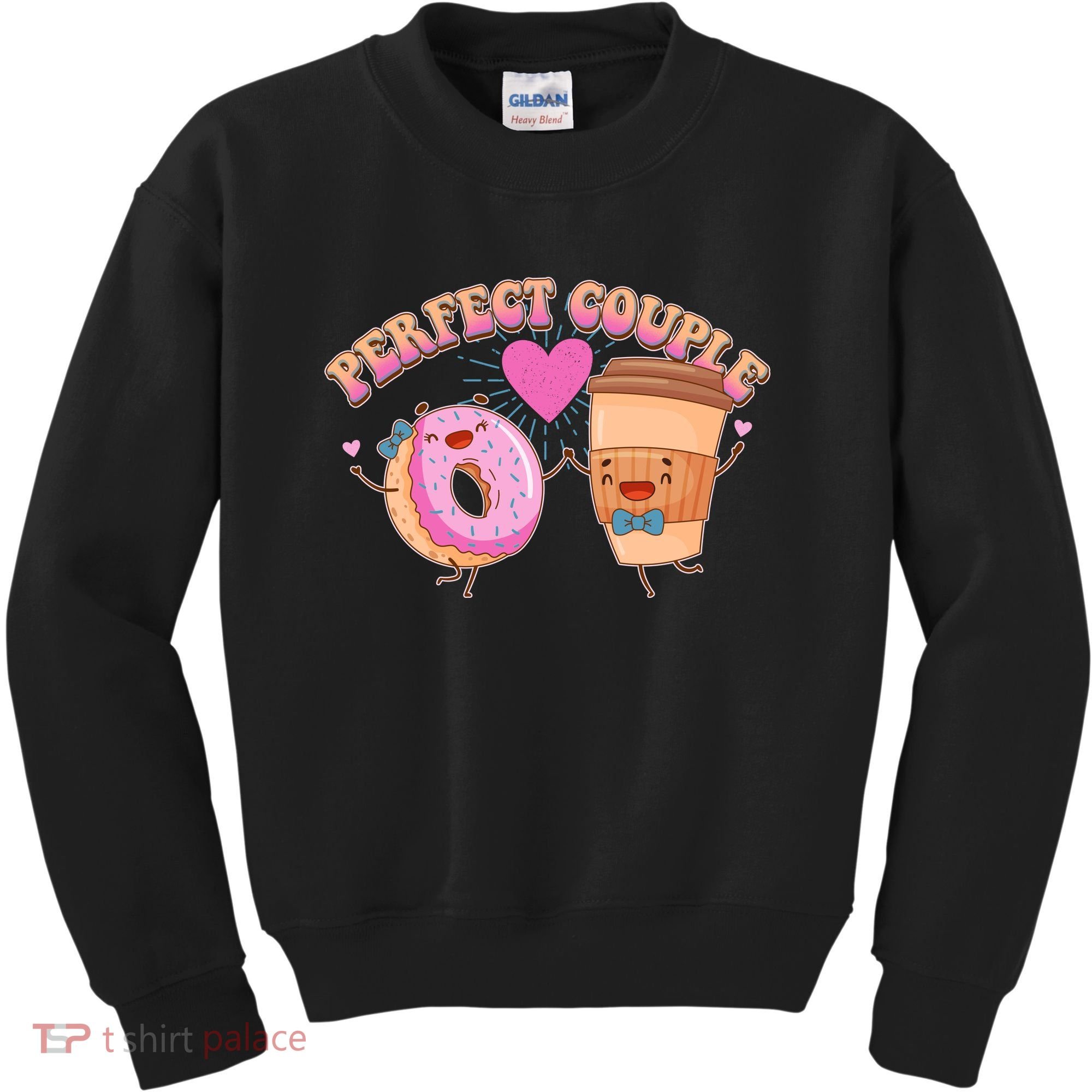 Funny Cute Valentines Day Perfect Couple Donut And Coffee Kids Sweatshirt