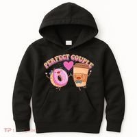Funny Cute Valentines Day Perfect Couple Donut And Coffee Kids Hoodie thumb 0