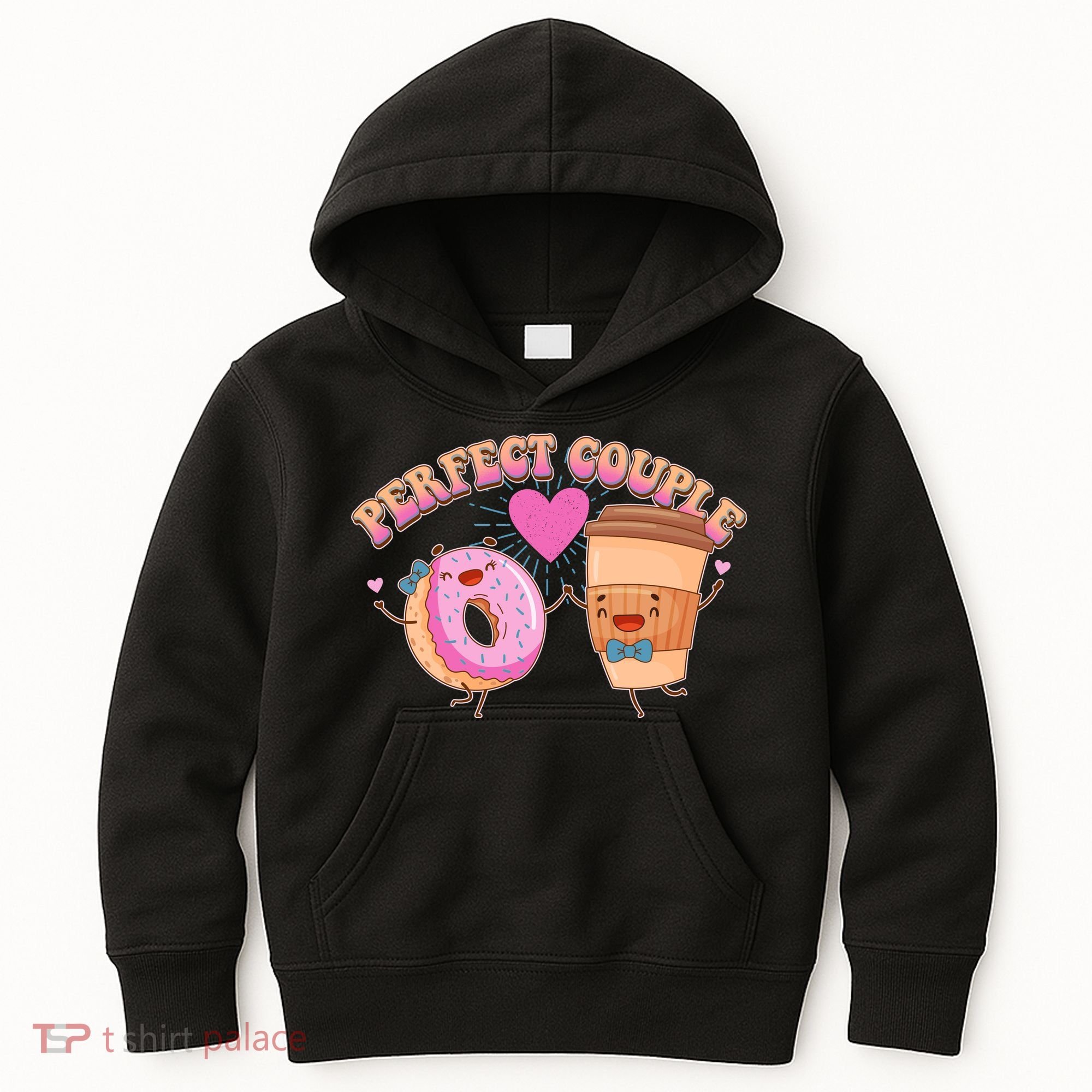 Funny Cute Valentines Day Perfect Couple Donut And Coffee Kids Hoodie
