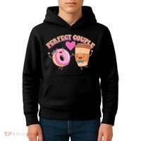 Funny Cute Valentines Day Perfect Couple Donut And Coffee Kids Hoodie thumb 4