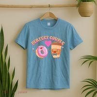 Funny Cute Valentines Day Perfect Couple Donut And Coffee T-Shirt thumb 2