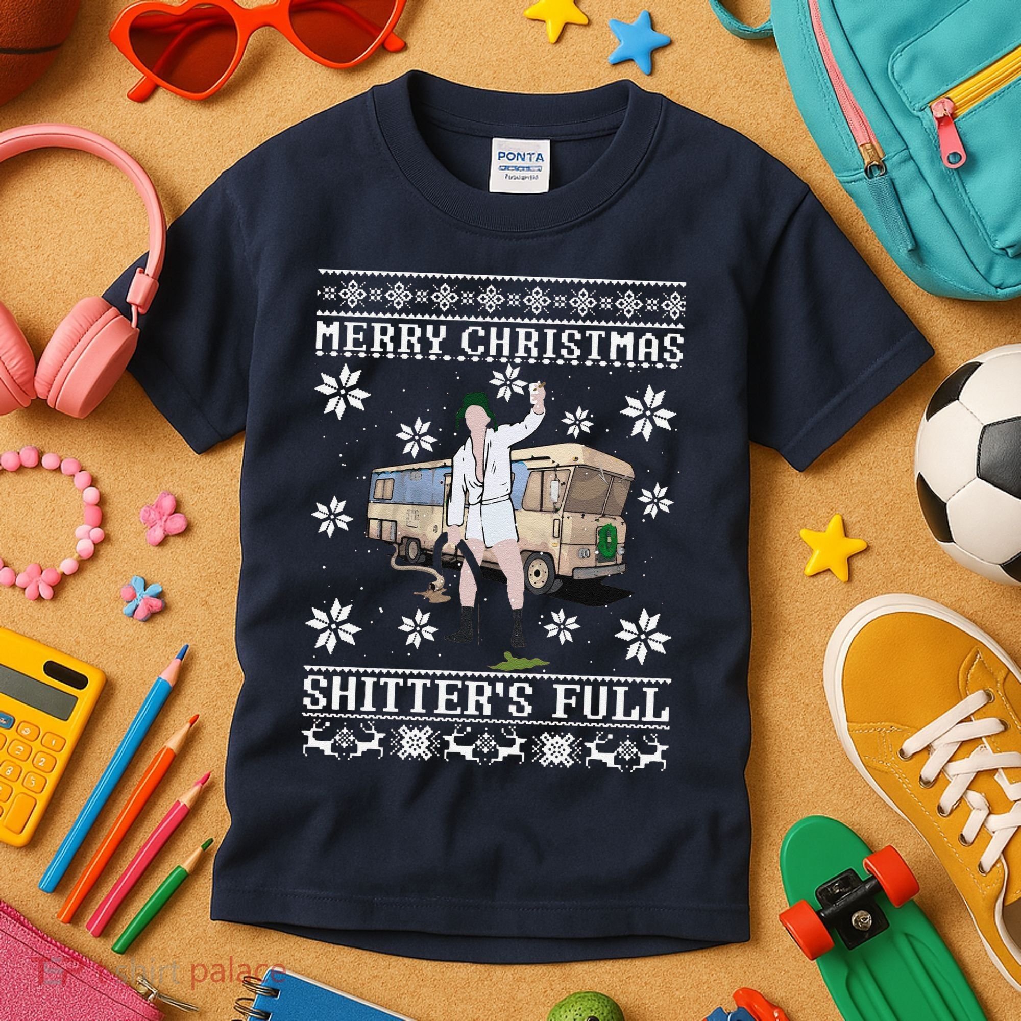 Funny Christmas Vacation Merry Christmas Shitters Full Christmas Ugly Kids T-Shirt