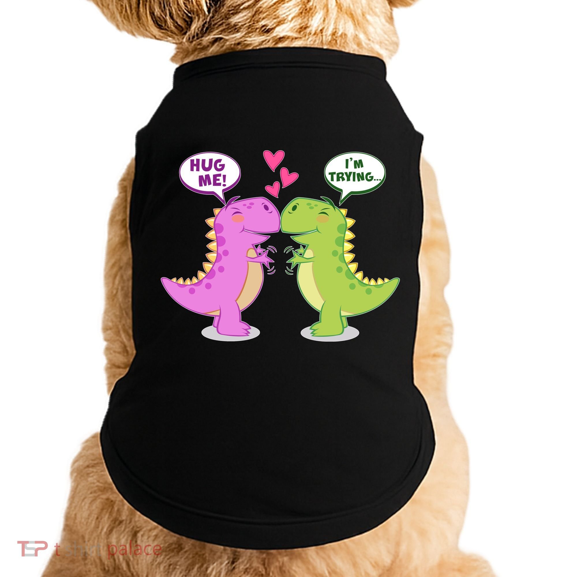 Funny Cute Valentines Day T Rex Dinosaurs Hug Doggie Tank