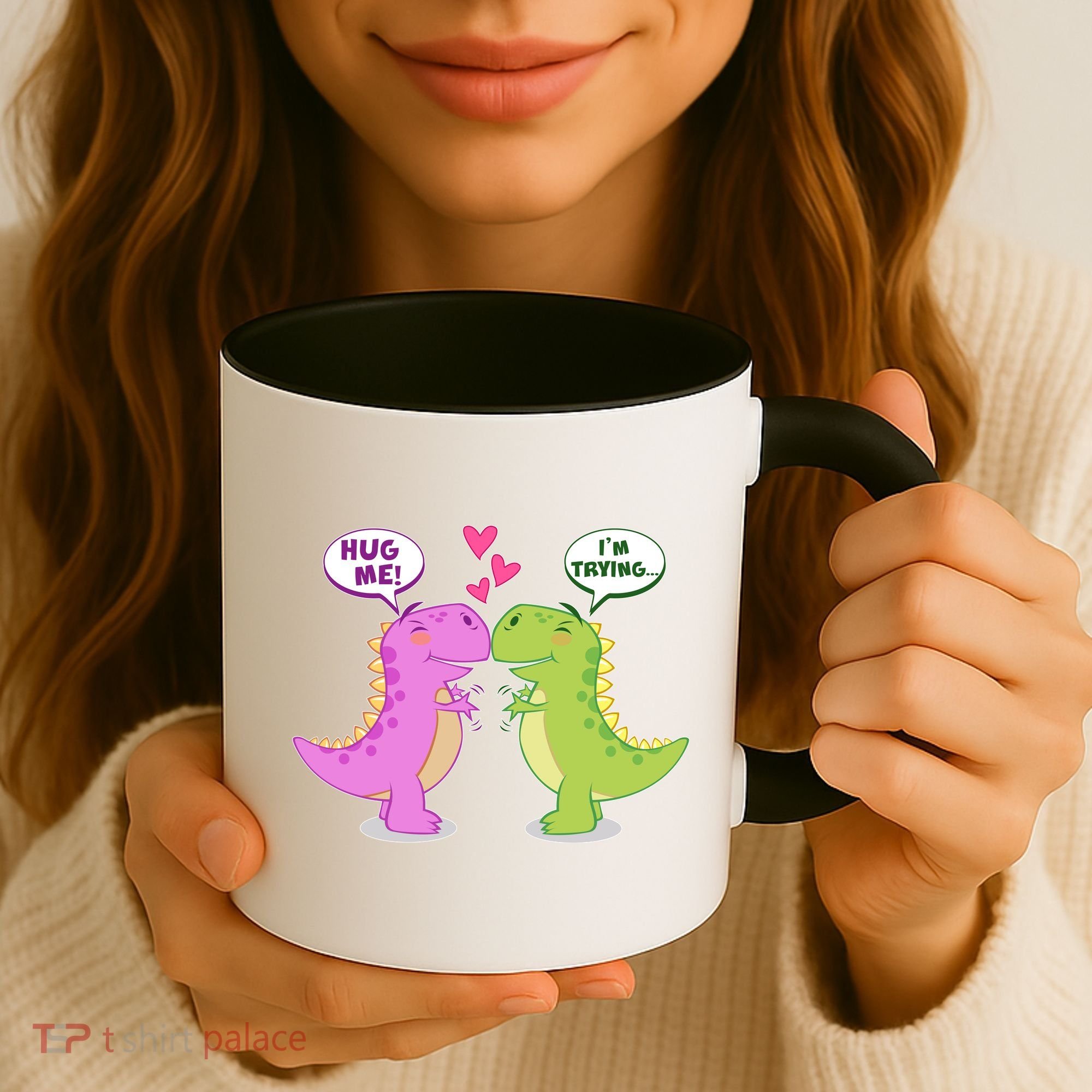 Funny Cute Valentines Day T Rex Dinosaurs Hug Coffee Mug