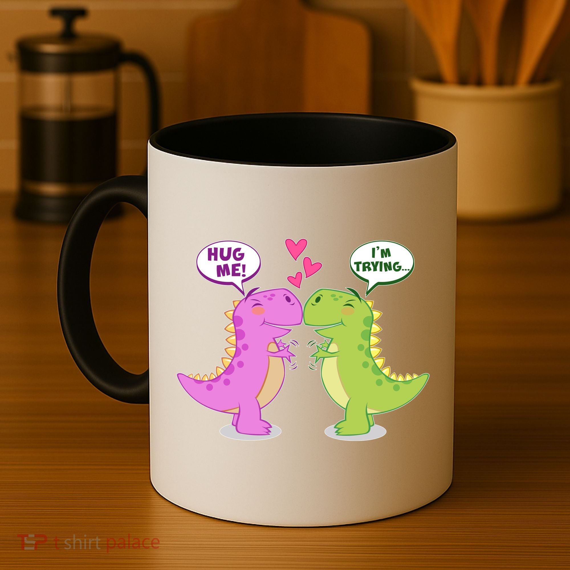Funny Cute Valentines Day T Rex Dinosaurs Hug Coffee Mug