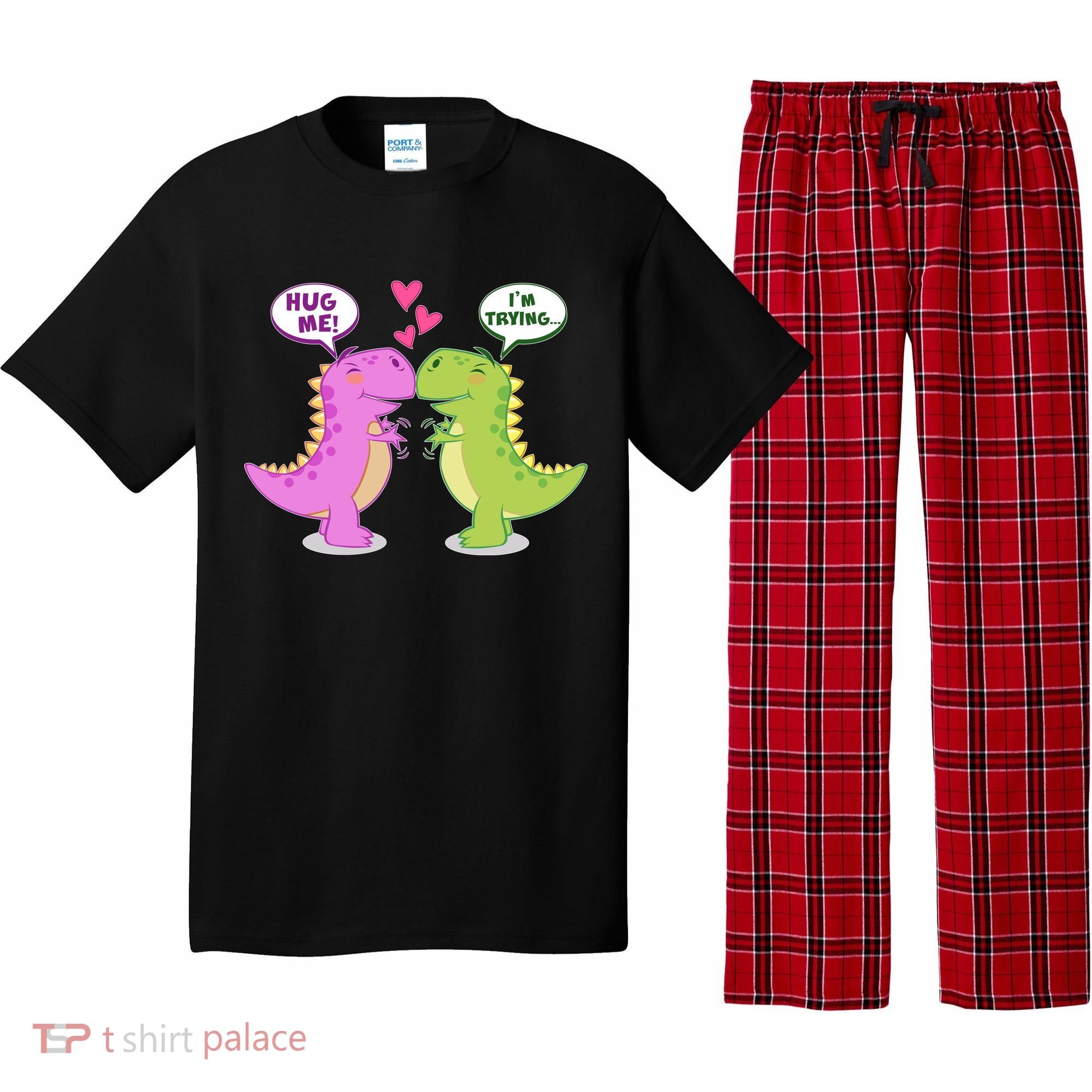 Funny Cute Valentines Day T Rex Dinosaurs Hug Pajama Set