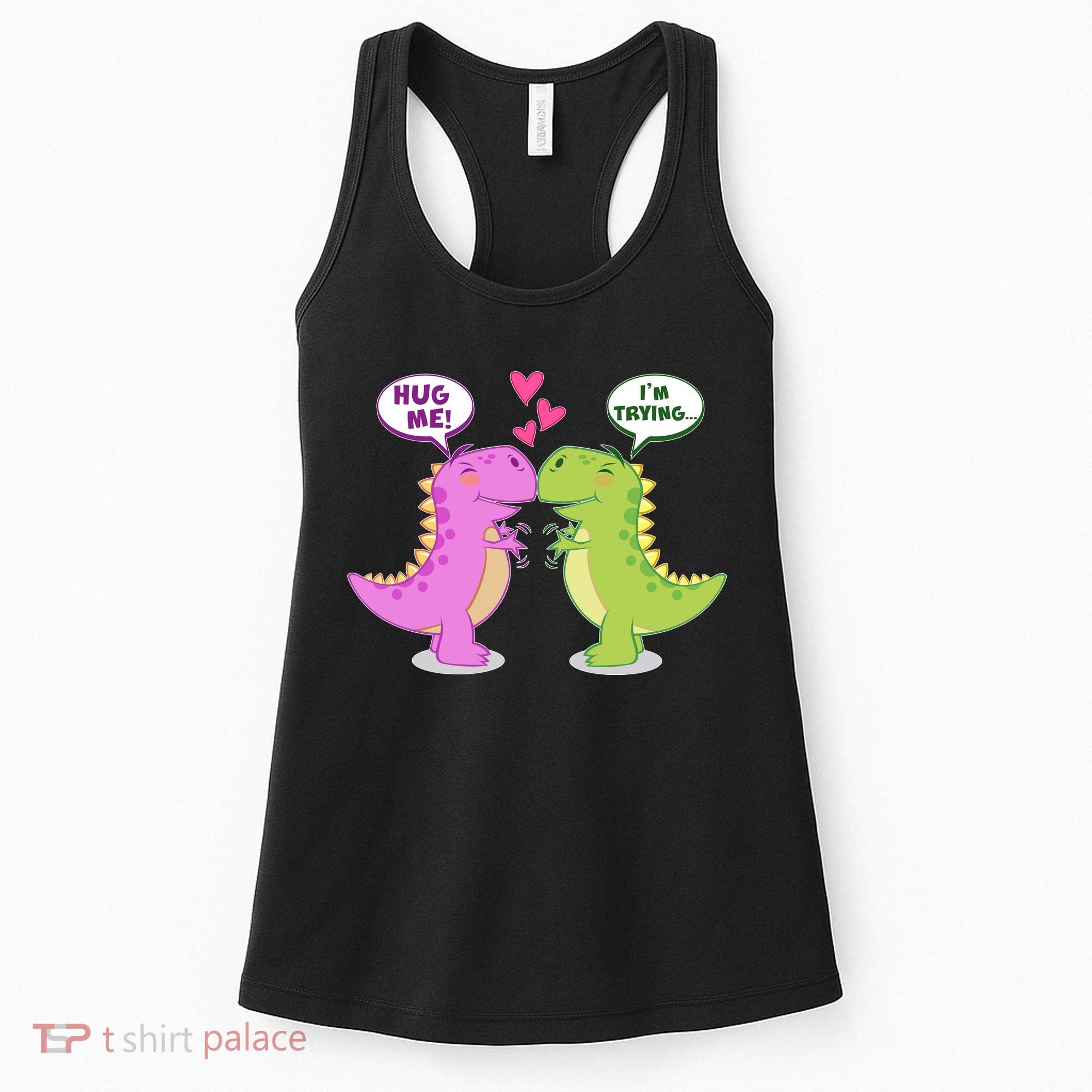 Funny Cute Valentines Day T Rex Dinosaurs Hug Women's Tank Top