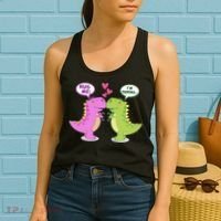 Funny Cute Valentines Day T Rex Dinosaurs Hug Women's Tank Top thumb 2