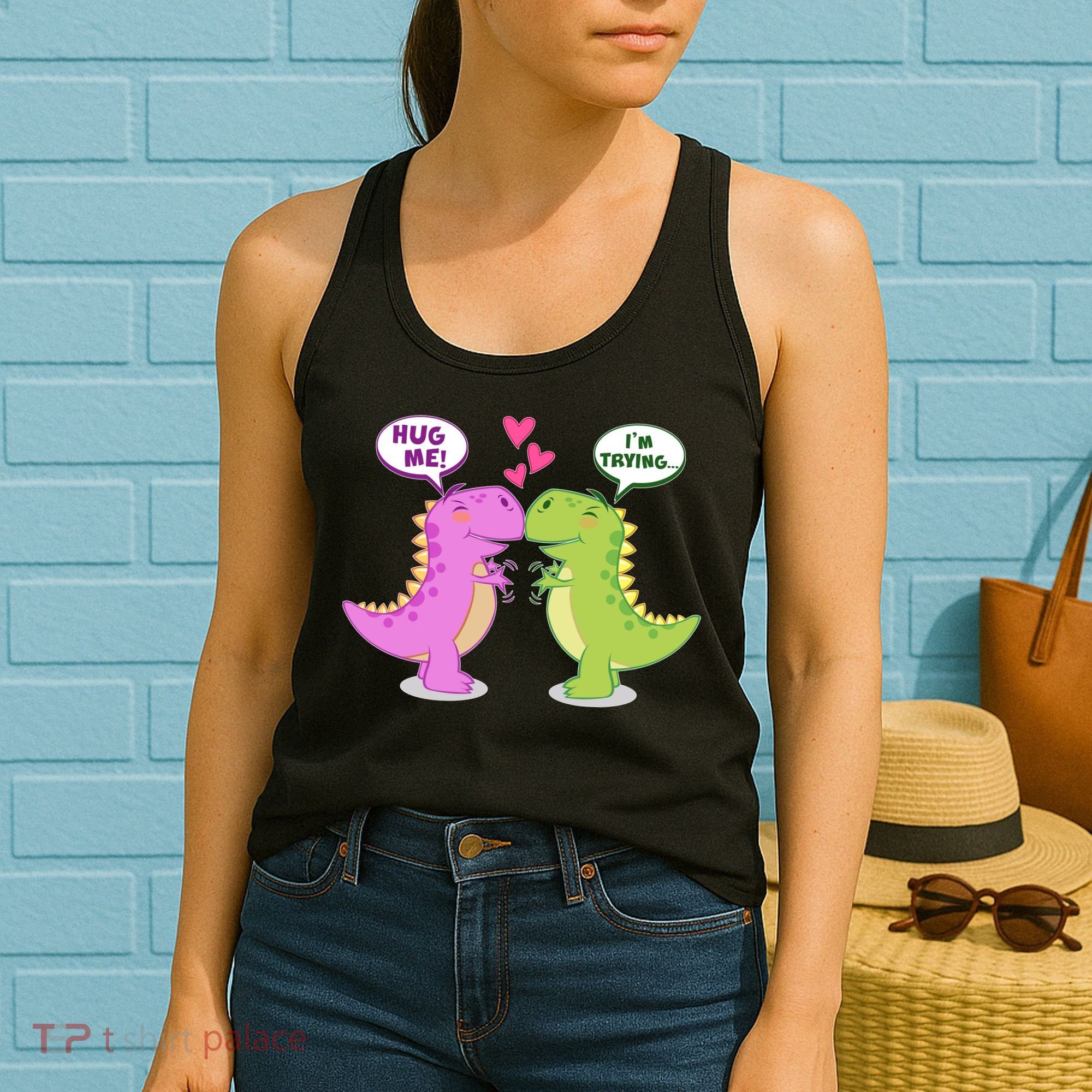 Funny Cute Valentines Day T Rex Dinosaurs Hug Women's Tank Top