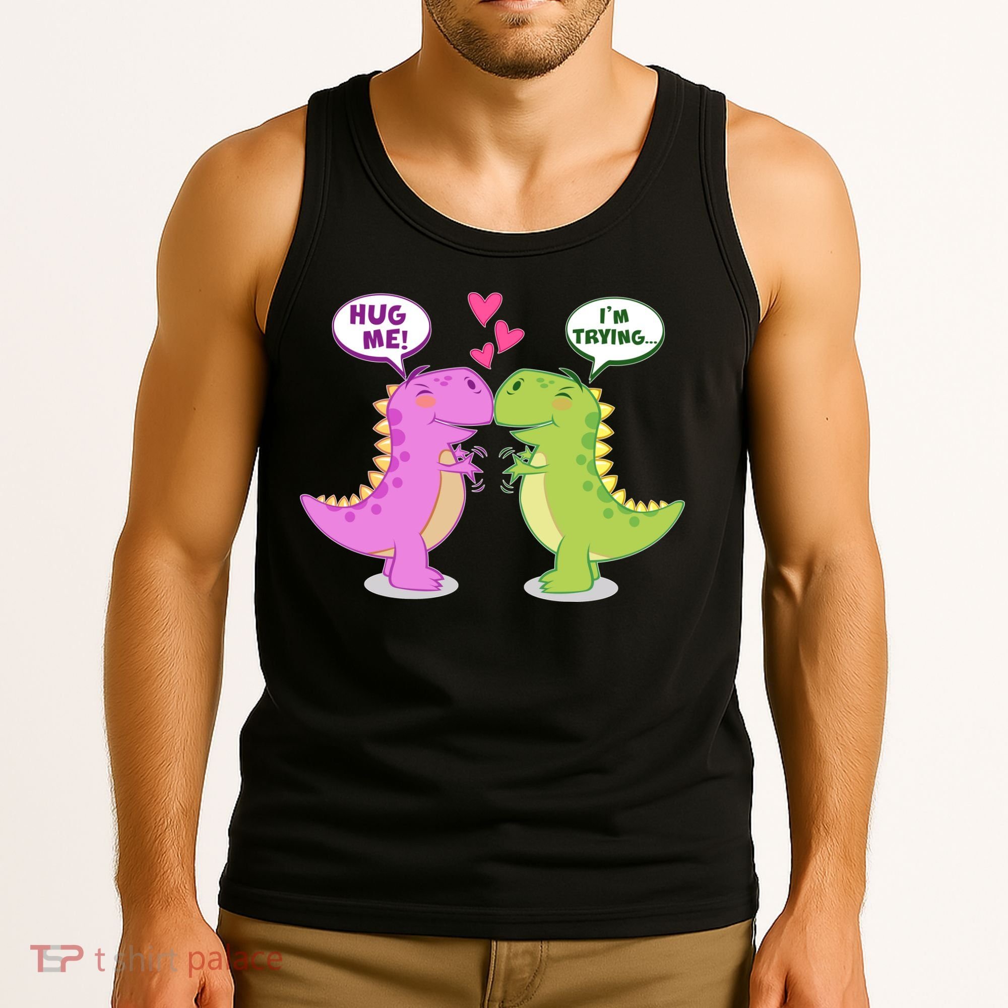 Funny Cute Valentines Day T Rex Dinosaurs Hug Tank Top