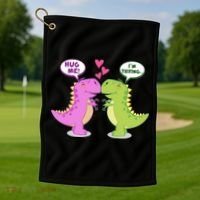 Funny Cute Valentines Day T Rex Dinosaurs Hug Golf Towel thumb 1