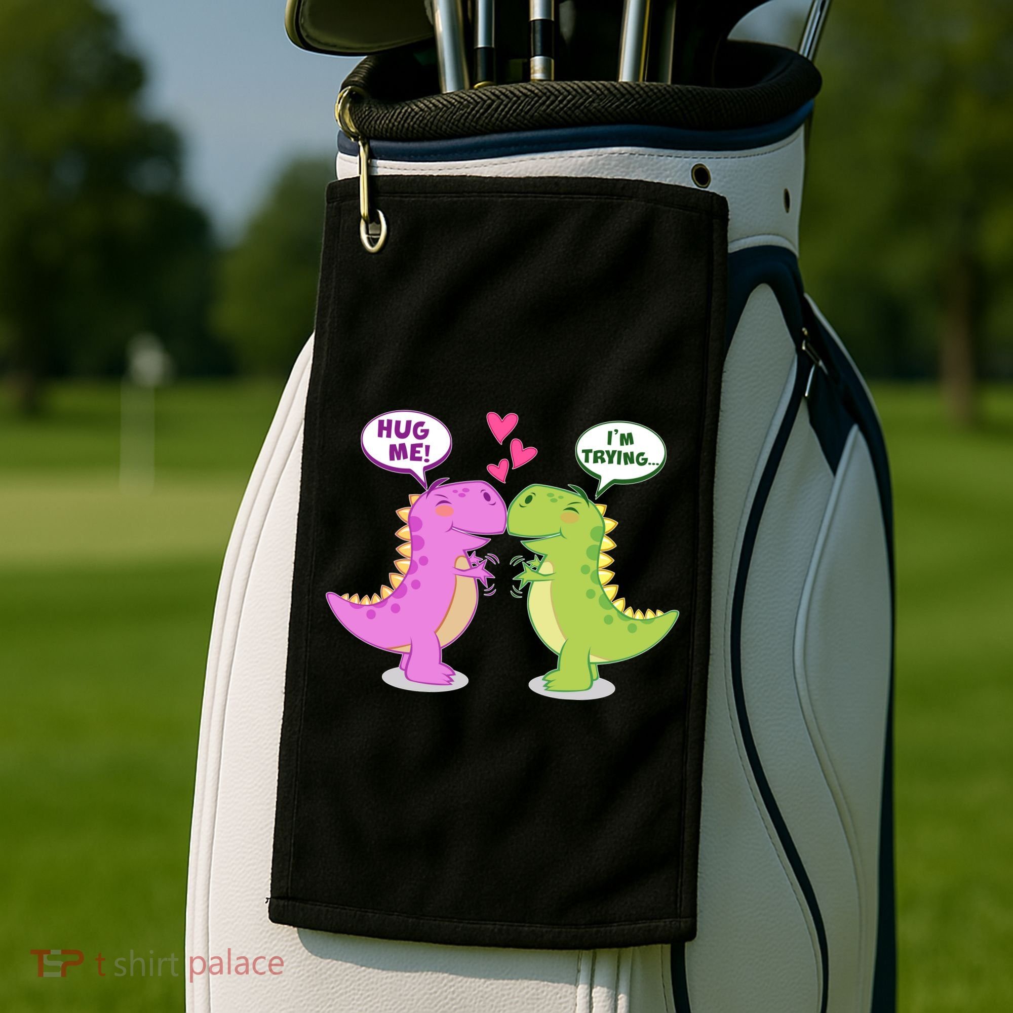 Funny Cute Valentines Day T Rex Dinosaurs Hug Golf Towel
