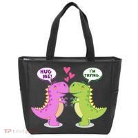 Funny Cute Valentines Day T Rex Dinosaurs Hug Tote Bag thumb 0