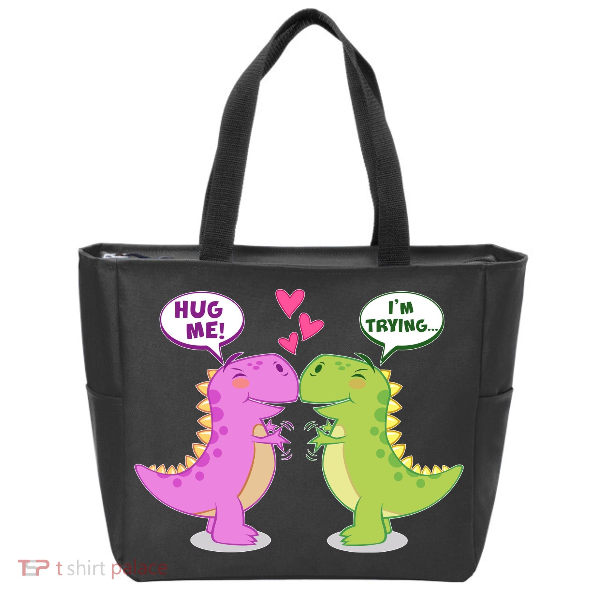 Funny Cute Valentines Day T Rex Dinosaurs Hug Tote Bag