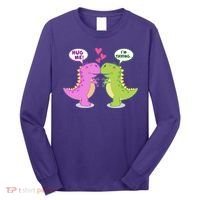 Funny Cute Valentines Day T Rex Dinosaurs Hug Long Sleeve Shirt thumb 0