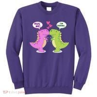Funny Cute Valentines Day T Rex Dinosaurs Hug Sweatshirt thumb 0