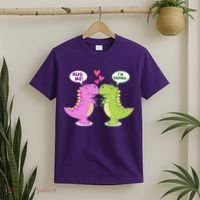 Funny Cute Valentines Day T Rex Dinosaurs Hug T-Shirt thumb 2