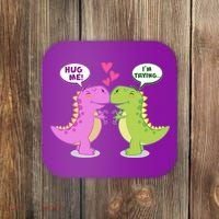 Funny Cute Valentines Day T Rex Dinosaurs Hug Coaster thumb 0