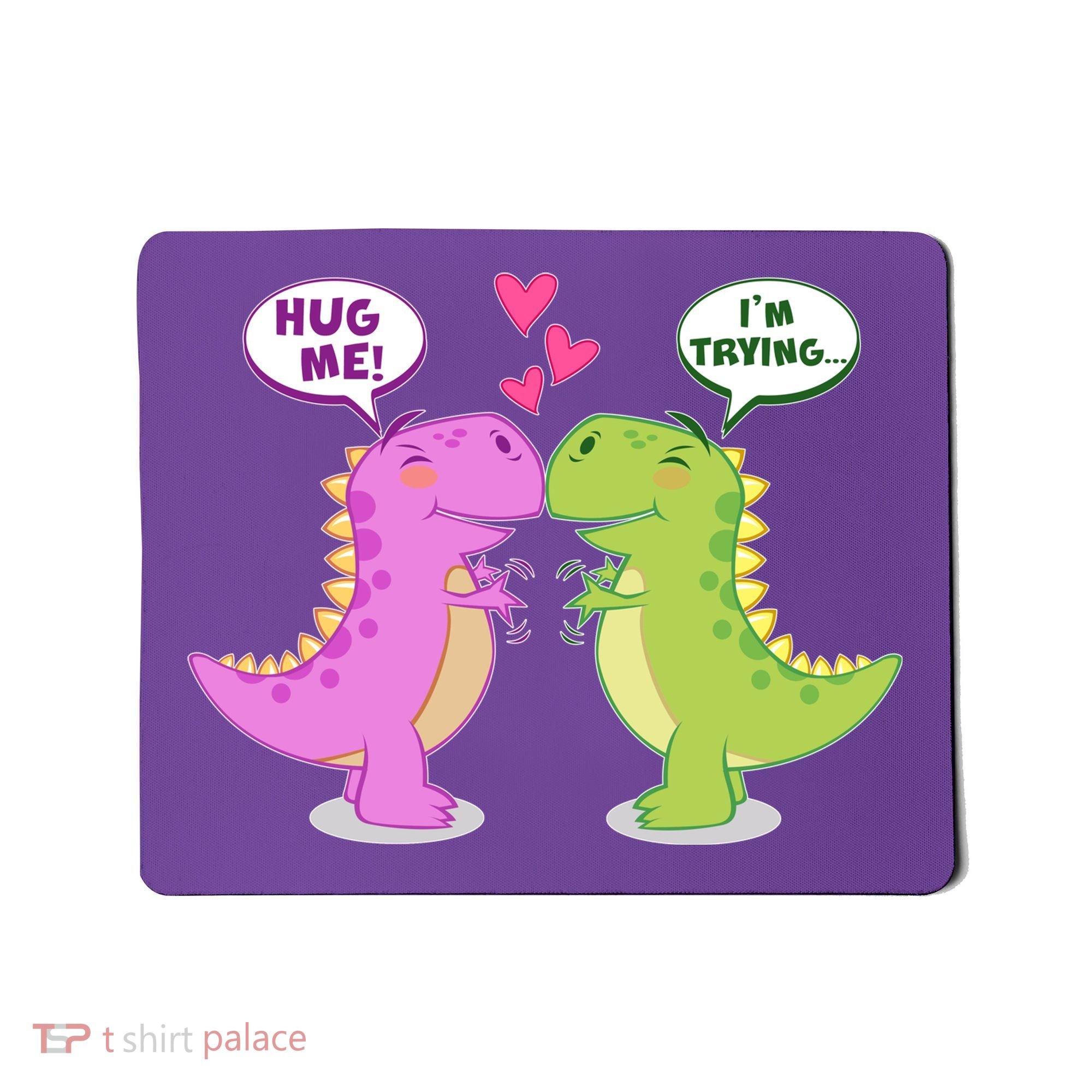 Funny Cute Valentines Day T Rex Dinosaurs Hug Mousepad