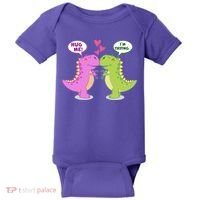 Funny Cute Valentines Day T Rex Dinosaurs Hug Baby Bodysuit thumb 0