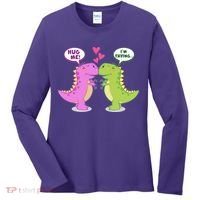 Funny Cute Valentines Day T Rex Dinosaurs Hug Women's Long Sleeve Shirt thumb 0
