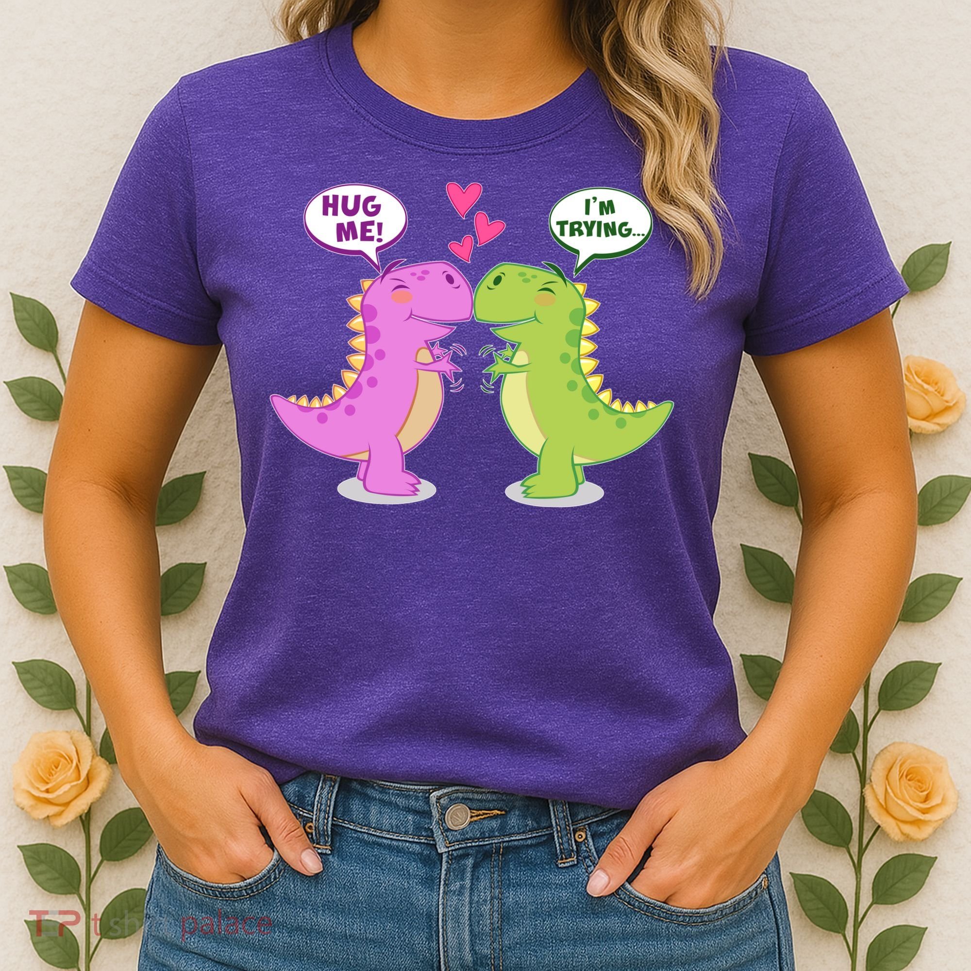 Funny Cute Valentines Day T Rex Dinosaurs Hug Women's T-Shirt