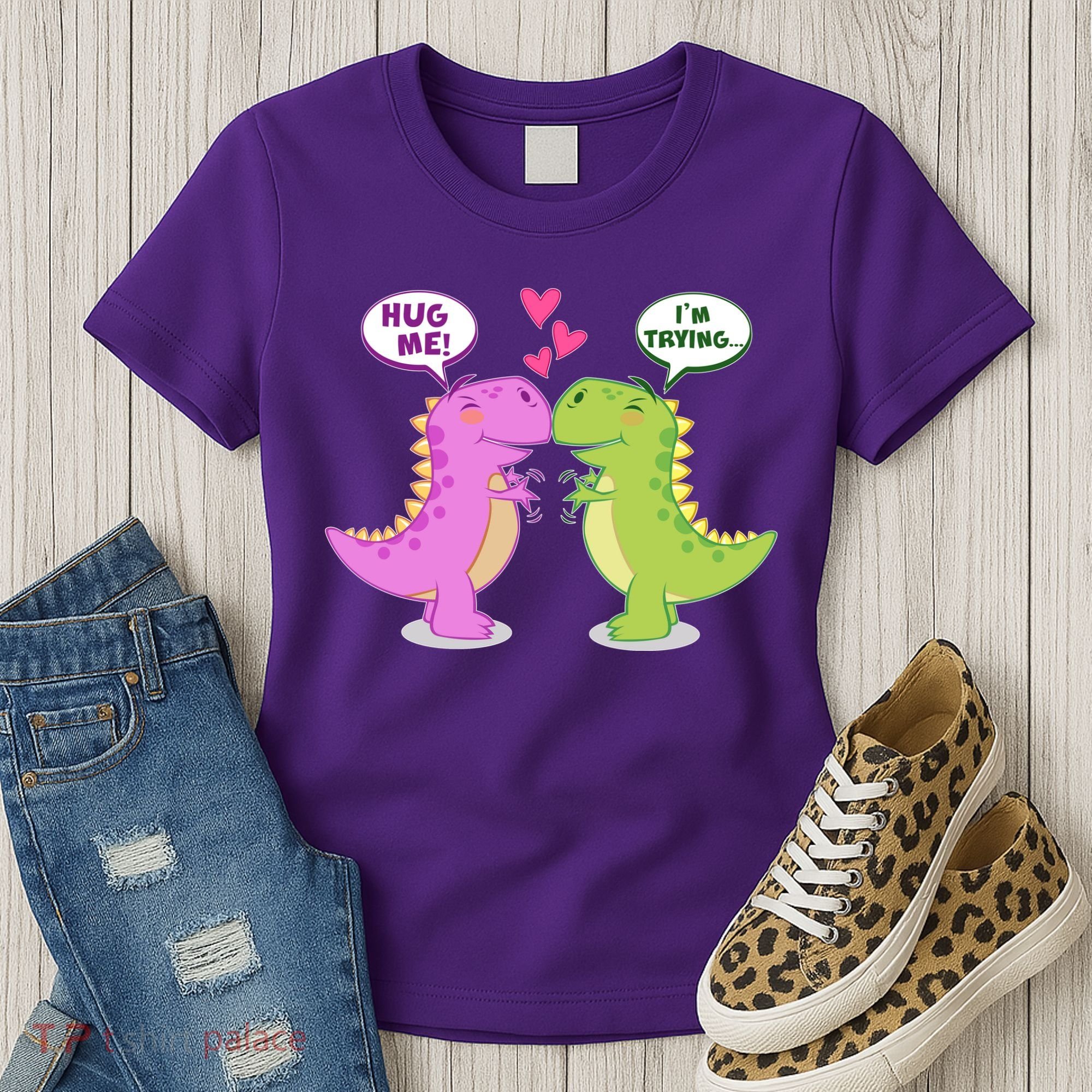 Funny Cute Valentines Day T Rex Dinosaurs Hug Women's T-Shirt
