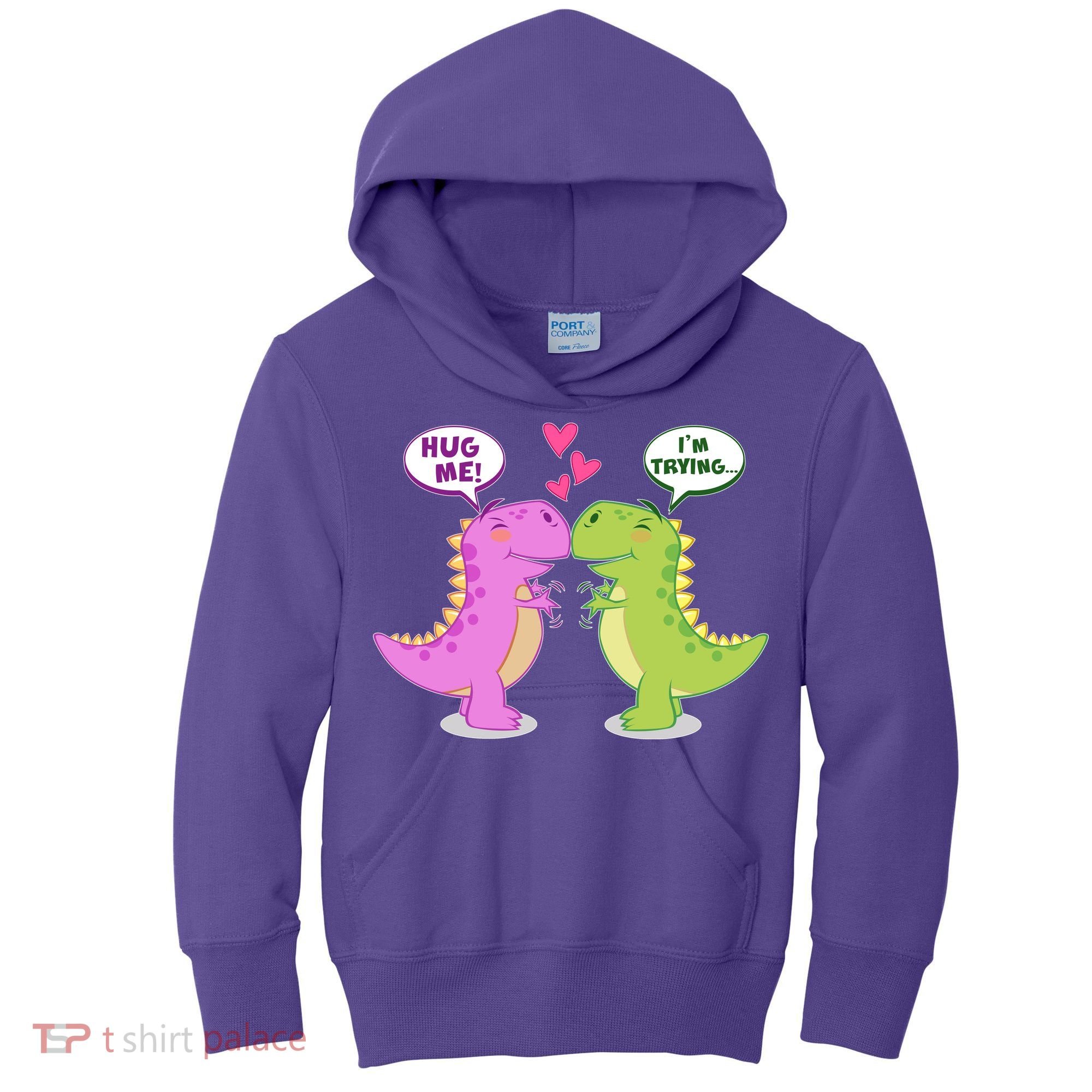 Funny Cute Valentines Day T Rex Dinosaurs Hug Kids Hoodie