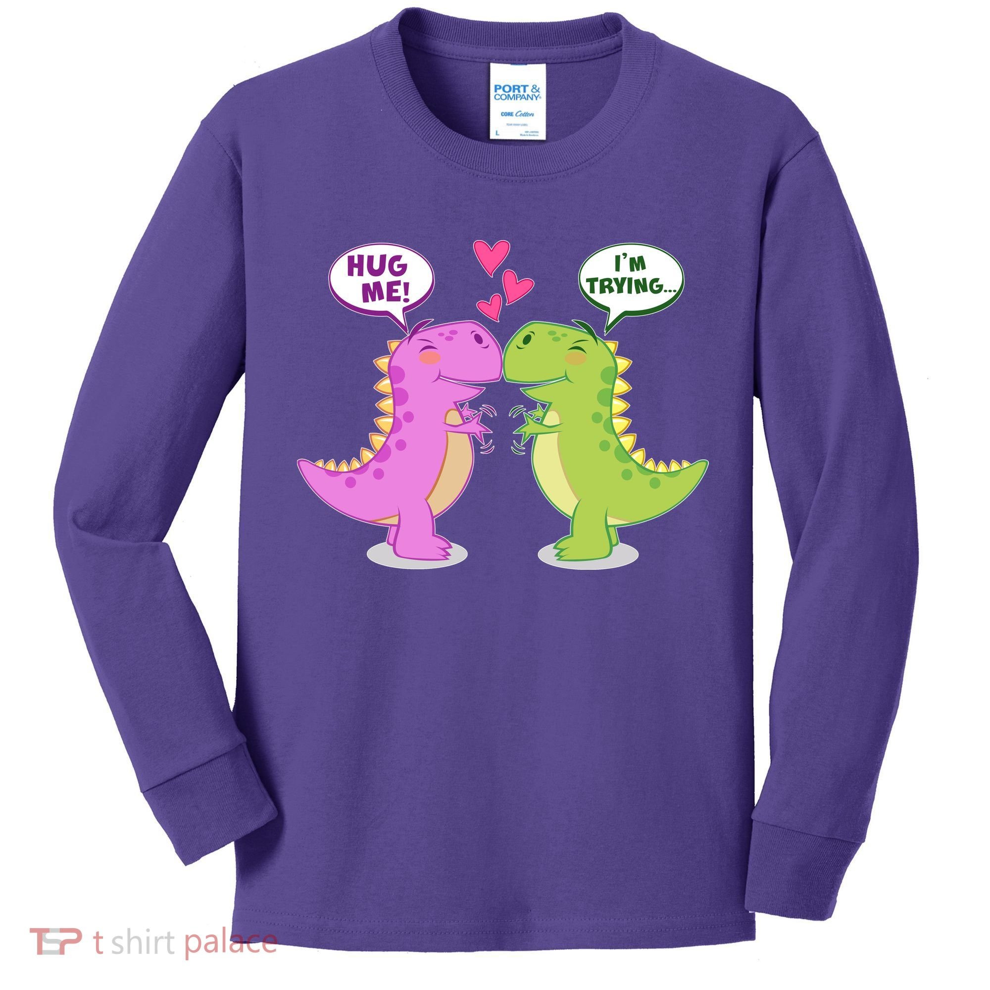 Funny Cute Valentines Day T Rex Dinosaurs Hug Kids Long Sleeve Shirt