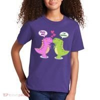 Funny Cute Valentines Day T Rex Dinosaurs Hug Kids T-Shirt thumb 2