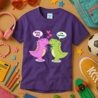 Funny Cute Valentines Day T Rex Dinosaurs Hug Kids T-Shirt thumb 3