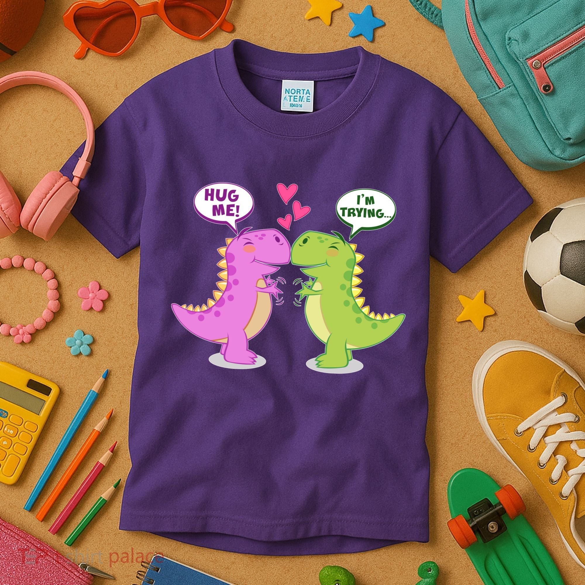 Funny Cute Valentines Day T Rex Dinosaurs Hug Kids T-Shirt