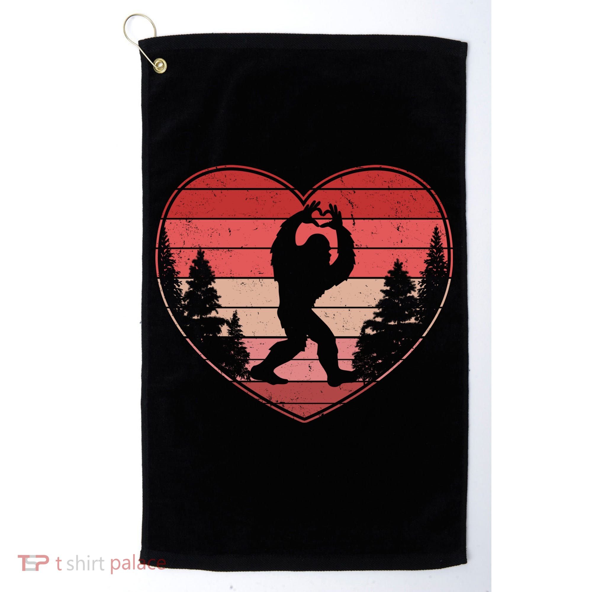 Funny Cute Valentines Day Bigfoot Sasquatch Heart Golf Towel