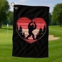 Funny Cute Valentines Day Bigfoot Sasquatch Heart Golf Towel thumb 1