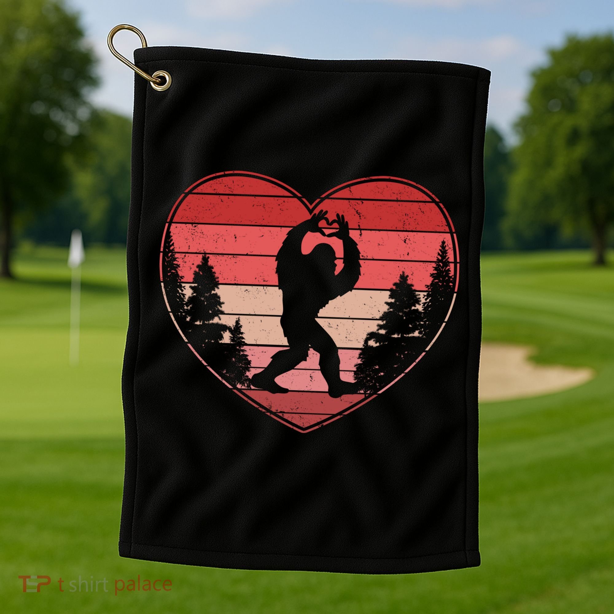 Funny Cute Valentines Day Bigfoot Sasquatch Heart Golf Towel