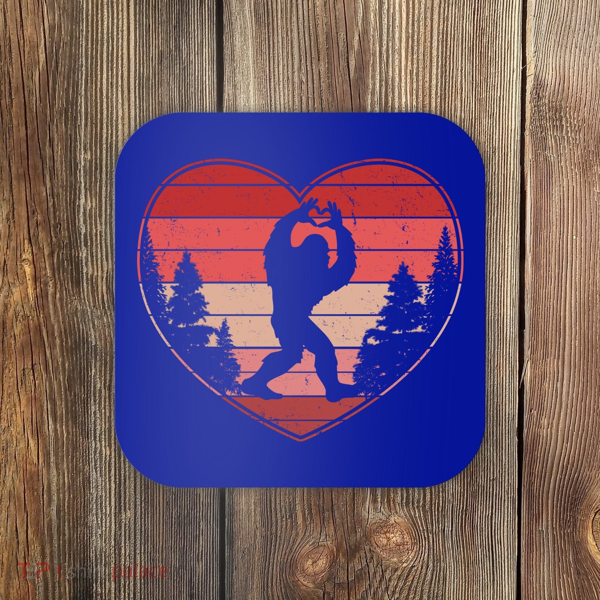 Funny Cute Valentines Day Bigfoot Sasquatch Heart Coaster