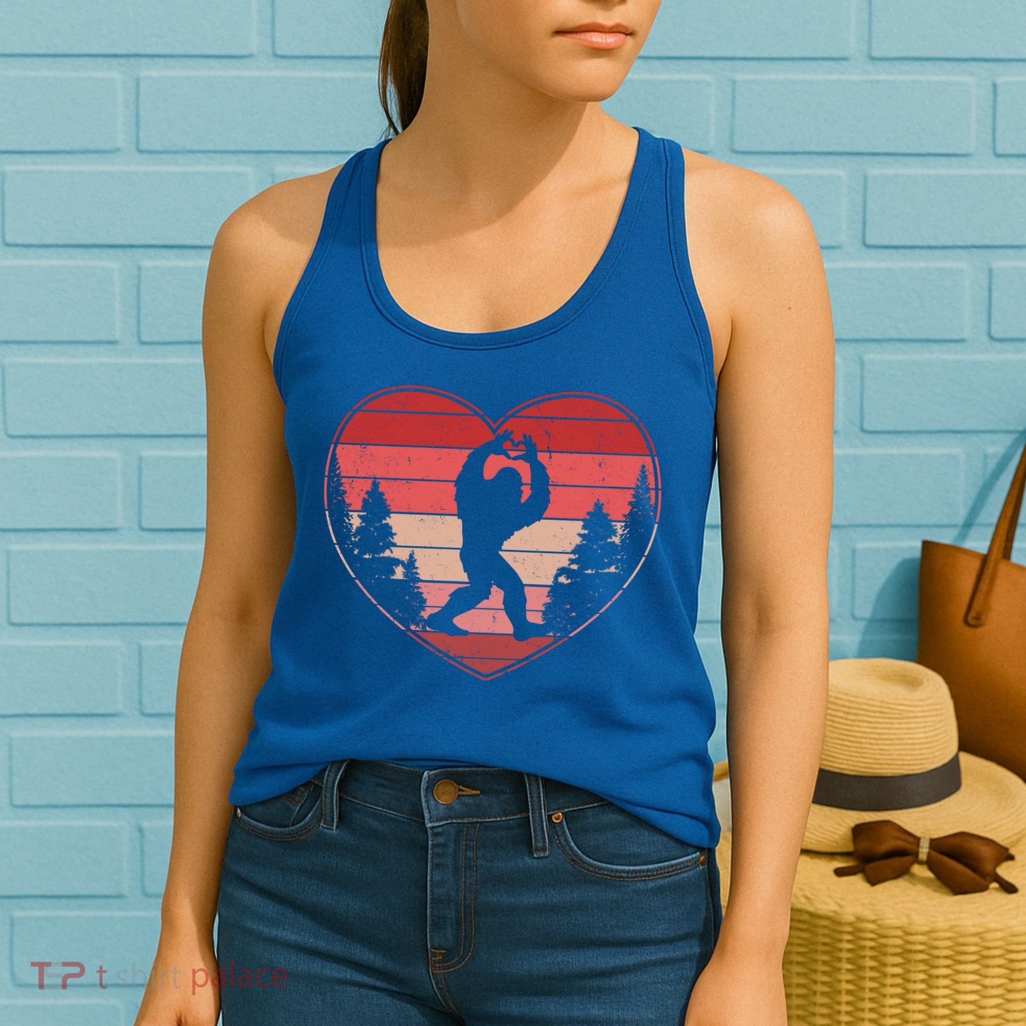 Funny Cute Valentines Day Bigfoot Sasquatch Heart Women's Tank Top
