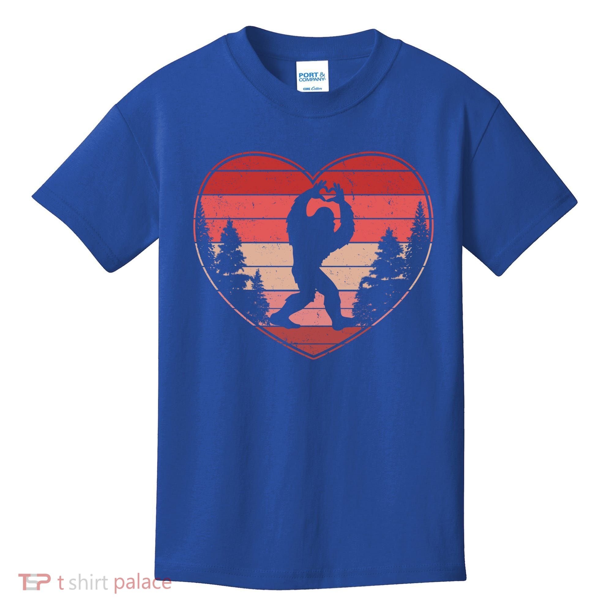 Funny Cute Valentines Day Bigfoot Sasquatch Heart Kids T-Shirt