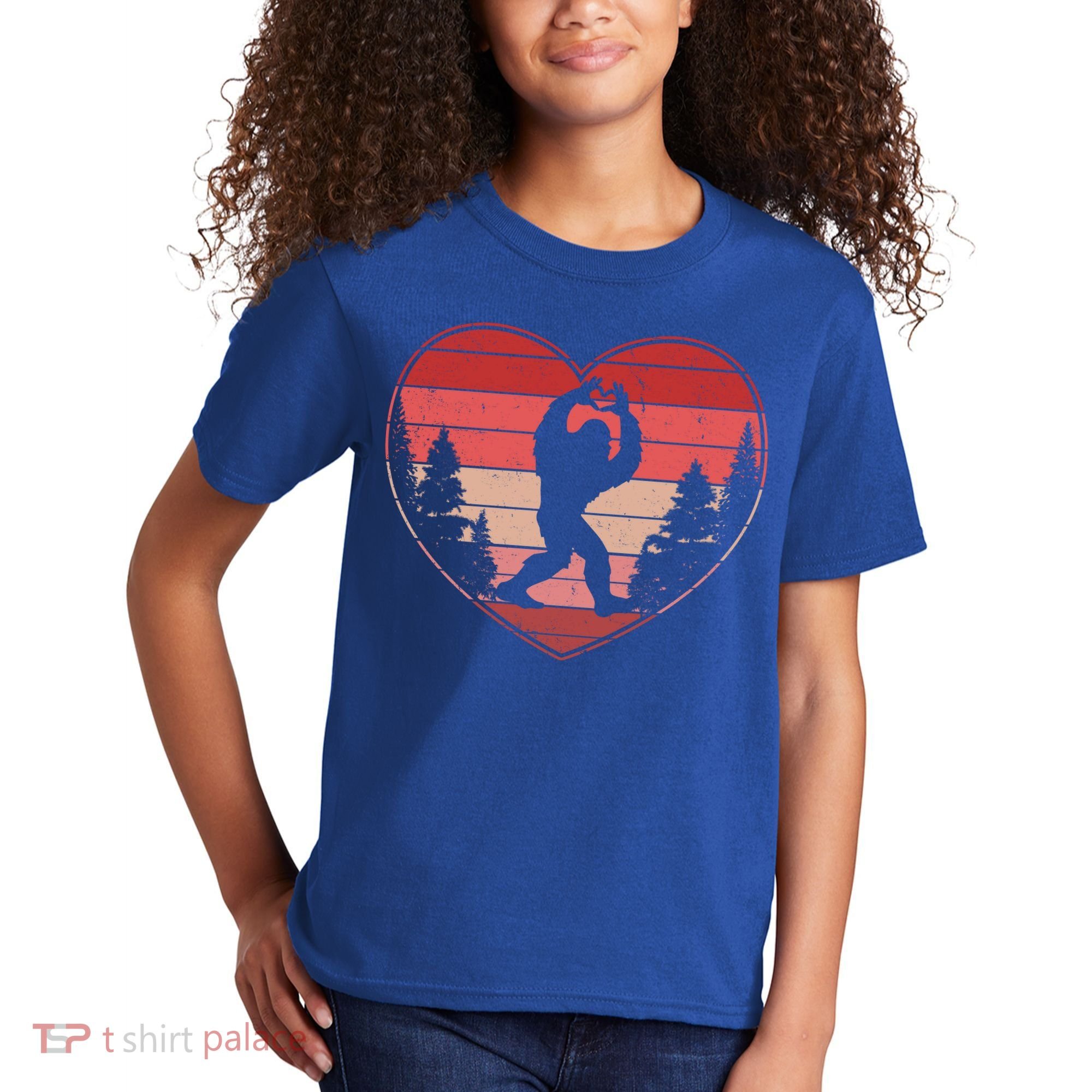 Funny Cute Valentines Day Bigfoot Sasquatch Heart Kids T-Shirt
