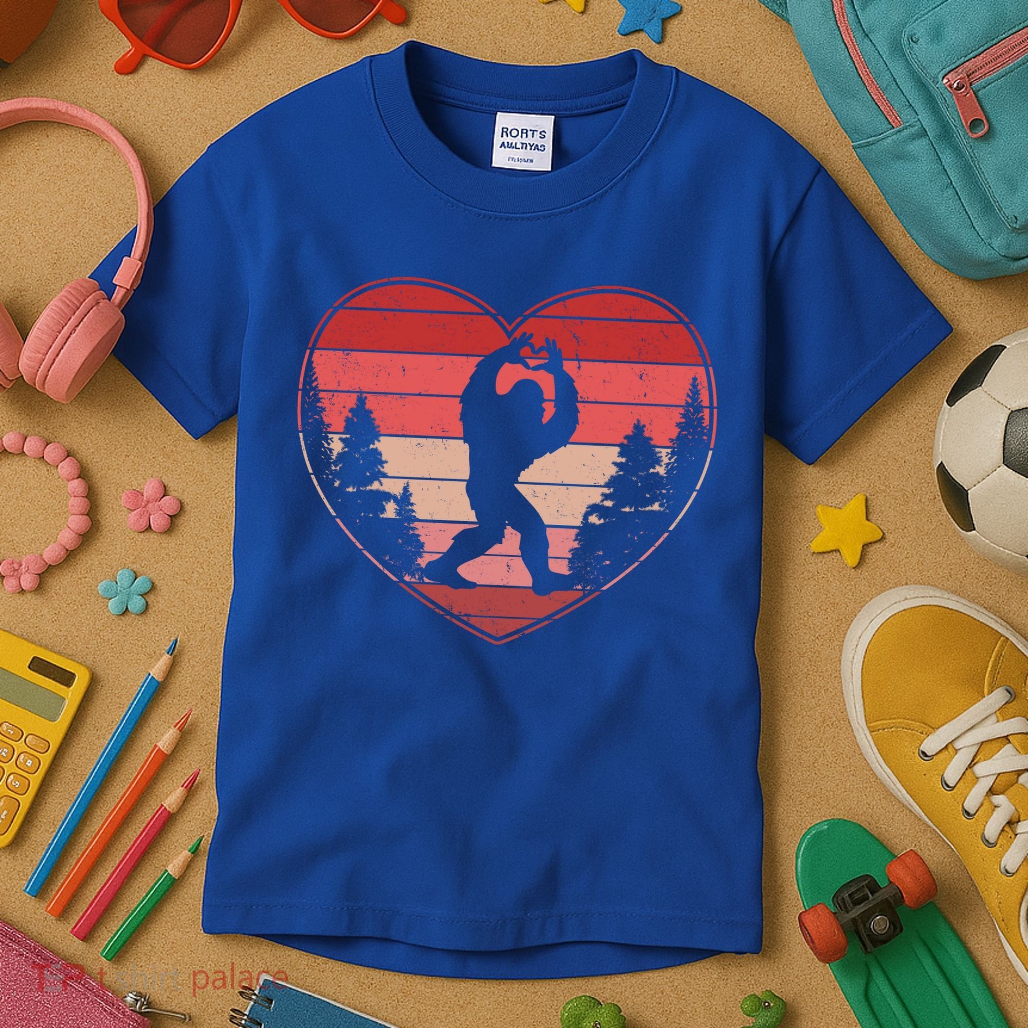 Funny Cute Valentines Day Bigfoot Sasquatch Heart Kids T-Shirt