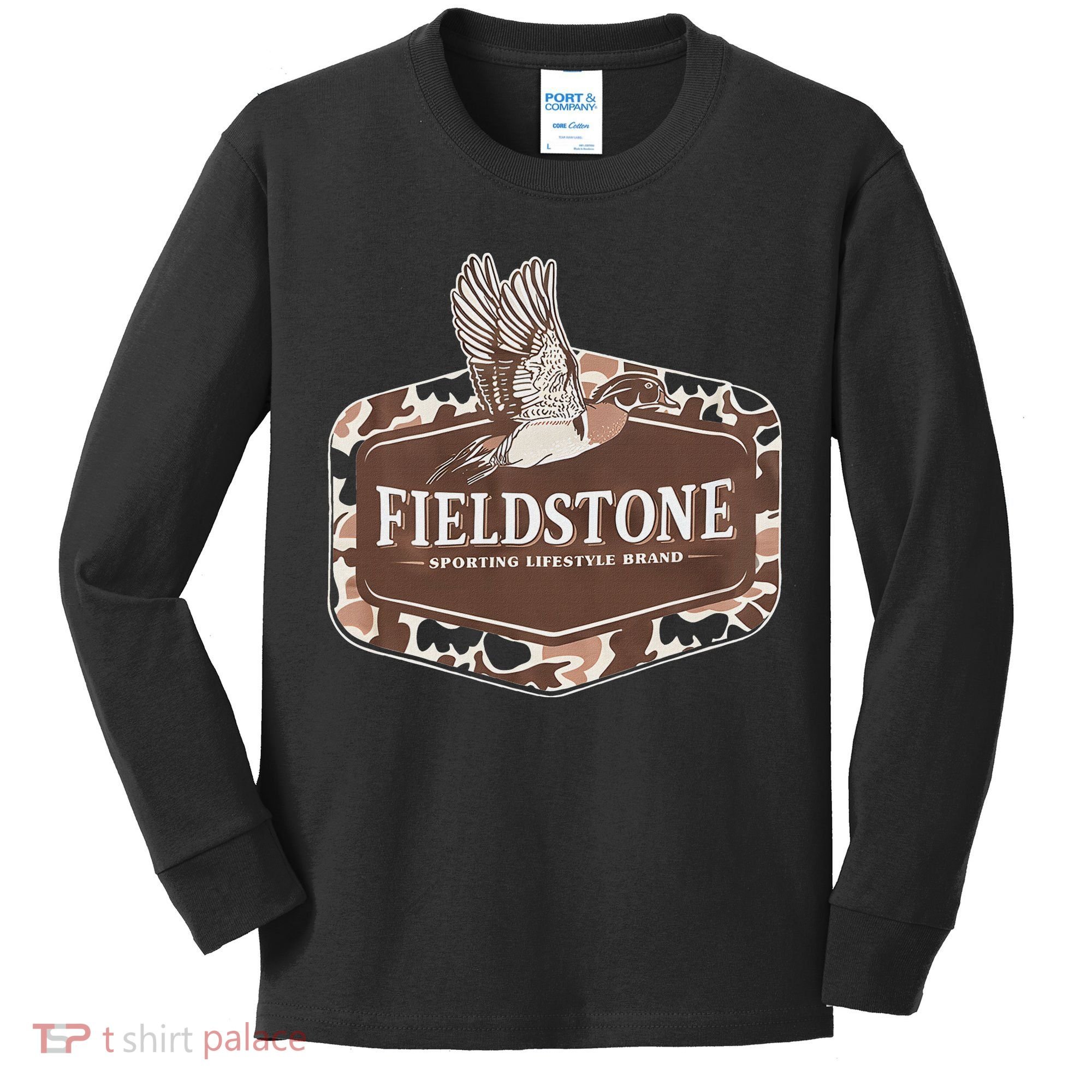 Fieldstone Camo Wood Duck Kids Long Sleeve Shirt