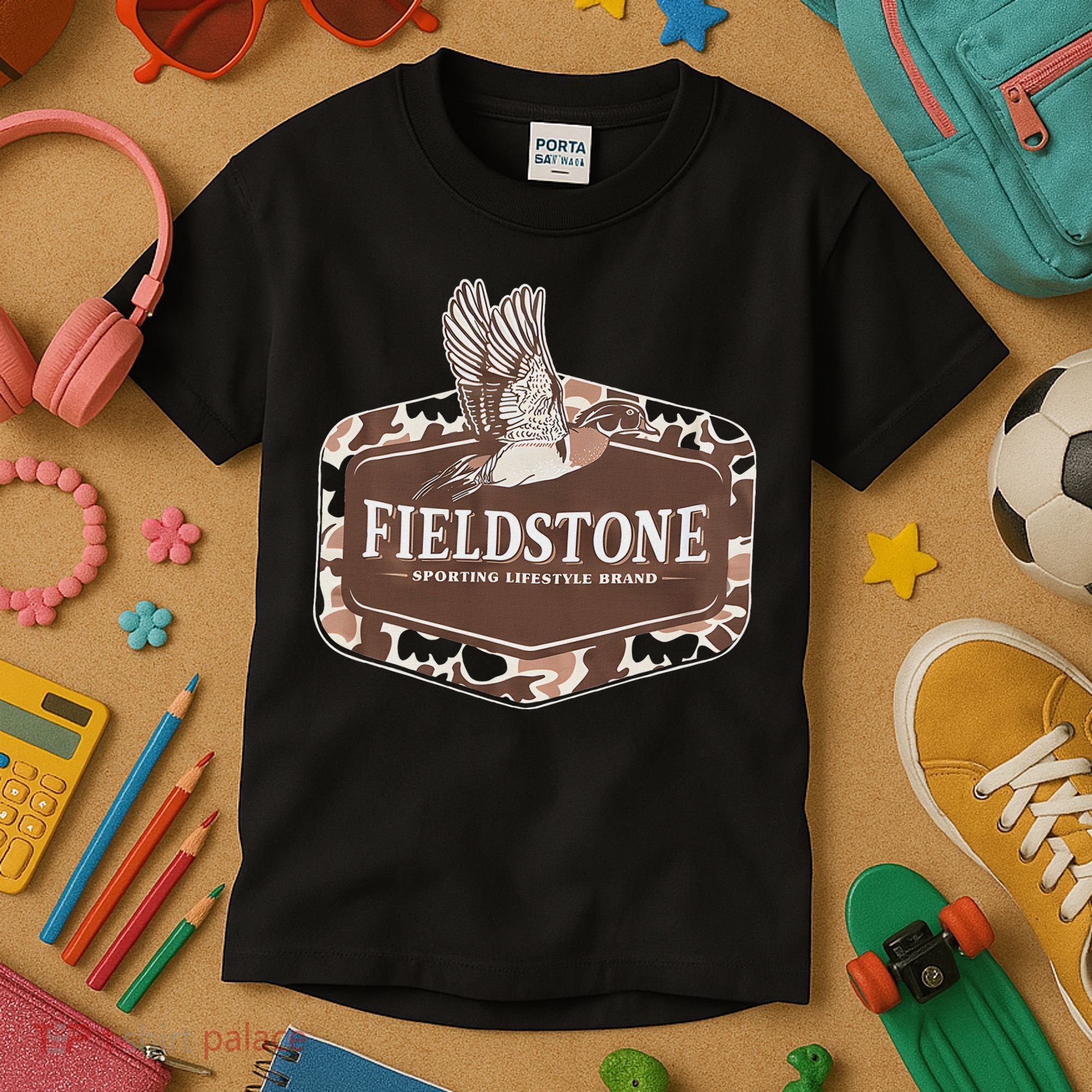 Fieldstone Camo Wood Duck Kids T-Shirt