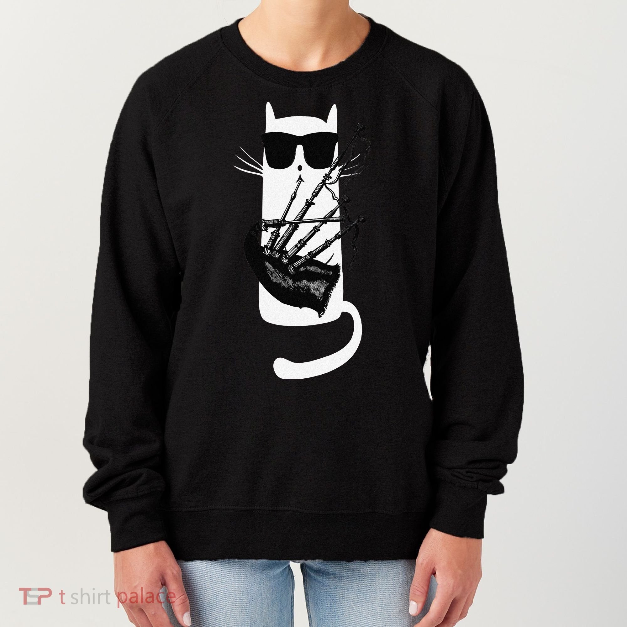 Funny Cat Wearing Sunglasses Playing Bagpipes Women's Sweatshirt